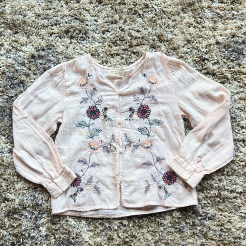 Zara Girl Baby Pink Embroidered Flower Blouse